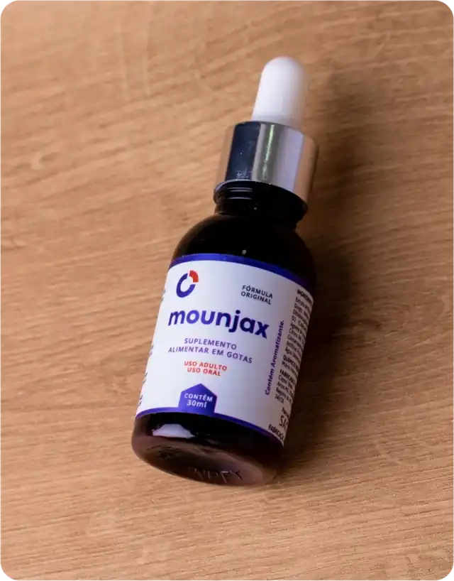 Frasco de Mounjax suplemento alimentar em gotas de 30 ml com conta-gotas