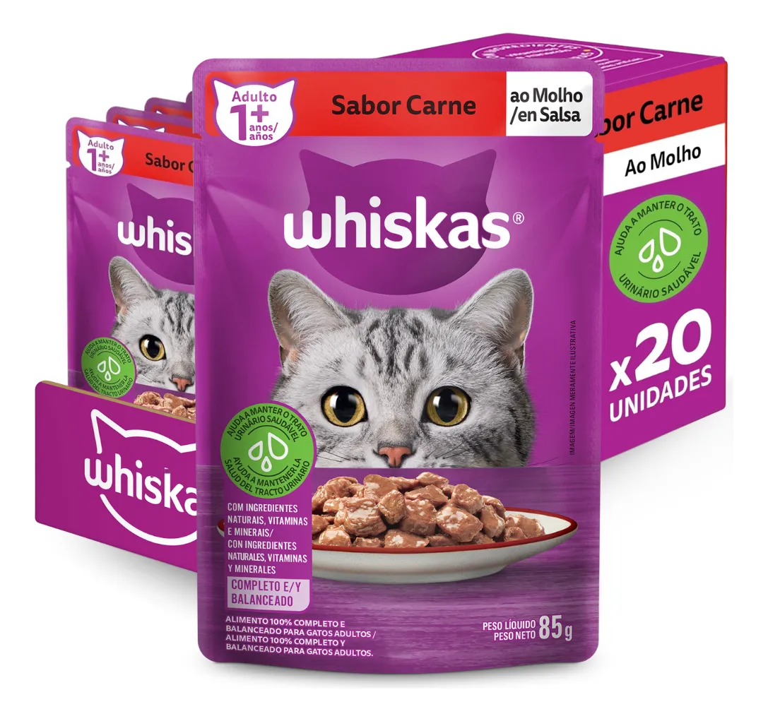 Veja se Whiskas Sachê Gato Adulto Carne ao Molho 85g 20 Unidades combina com a rotina do seu gato e entenda composição, uso e pontos de atenção.