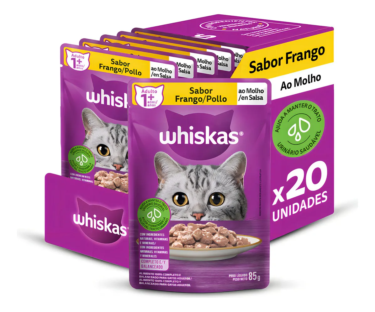 Veja o review do Whiskas Sachê Frango ao Molho 85g com 20 unidades para gatos adultos e entenda pontos fortes, limitações e melhor perfil de uso.