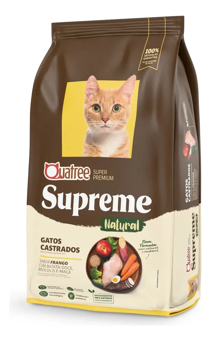 Review da Ração Quatree Supreme Gatos Castrados Frango: fórmula, vantagens, cuidados, perfil ideal e quando escolher outra opção.