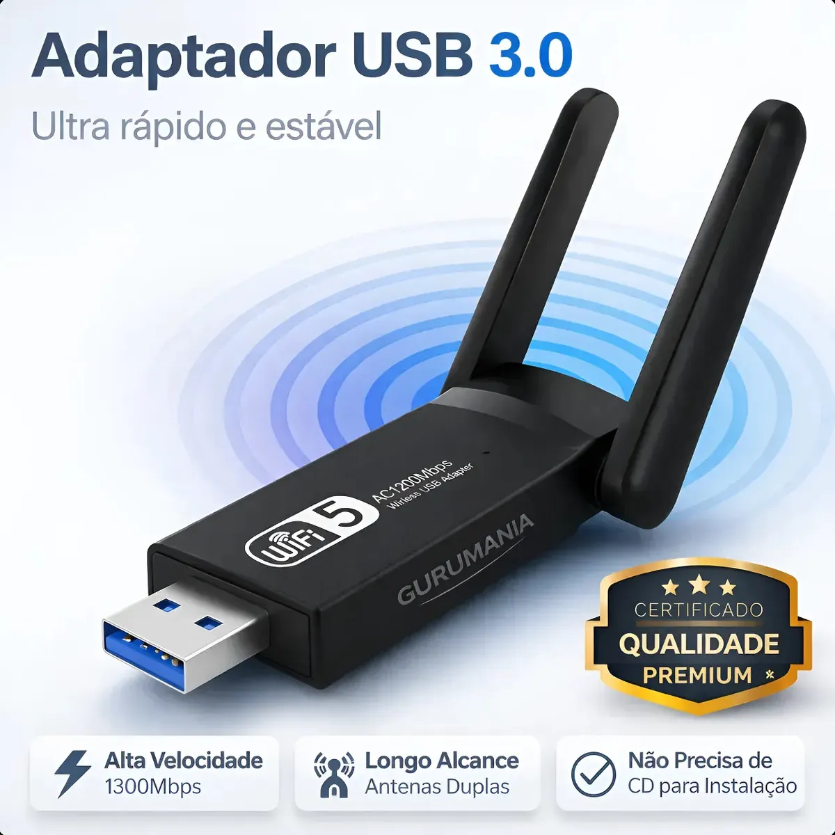 Veja se o adaptador WiFi USB 3.0 Gurumania 1300Mbps faz sentido para PC, notebook, jogos, streaming e uso diário.